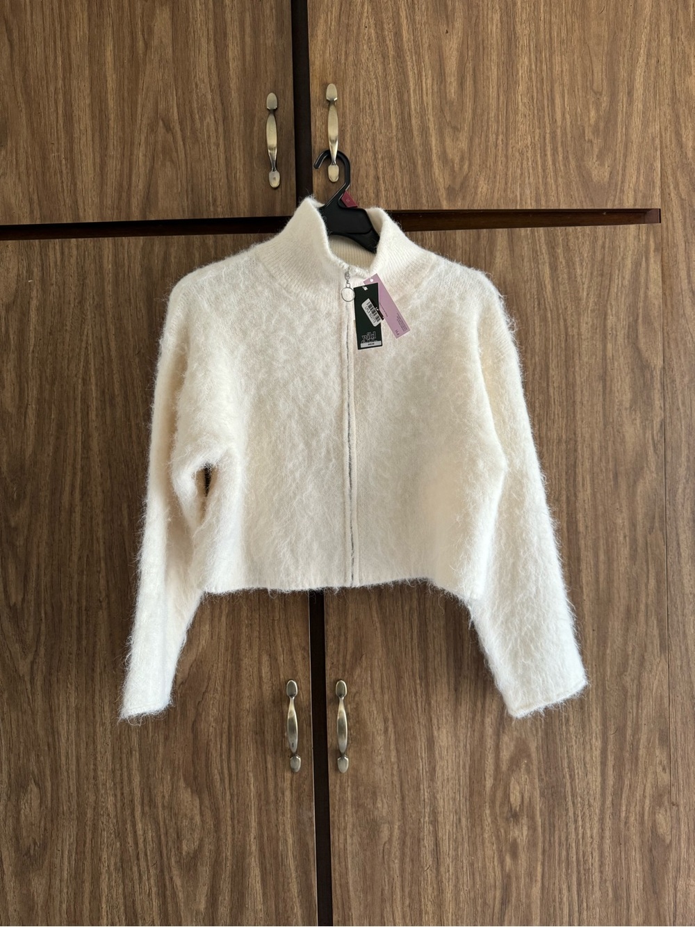 Wild Fable-Cream ,Fuzzy ,Cropped Zip Up ,Wool Blend Sweater